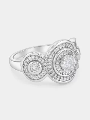 Cheté Sterling Silver Cubic Zirconia Round Trilogy Halo Ring 