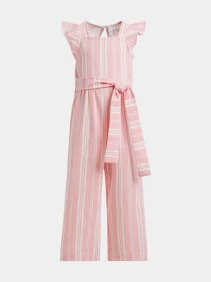 Exact Older Girl's Pink & White Striped Jumpsuit