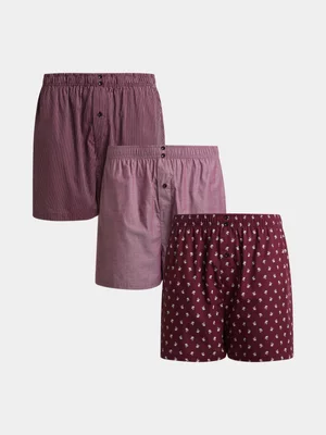 Jet Men's 3 Pack Burgandy Woven Boxer