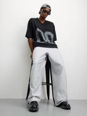 The FIX Men's Grey Fleece Pinstripe Barrel Pants