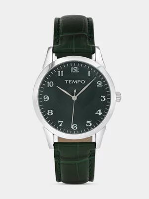Tempo Silver Plated Green Dial Green Leather Watch
