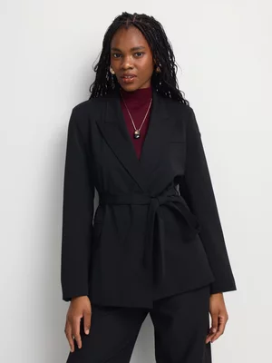 Wrapped Peak Lapel Belted Blazer