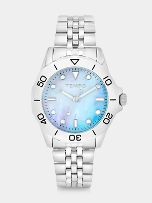 Tempo Silver Plated White Mother Of Pearl Dial Bracelet Watch  