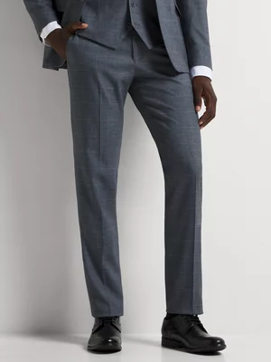 Markham Men's Slim Windowpane Check Grey Melange Suit Trouser