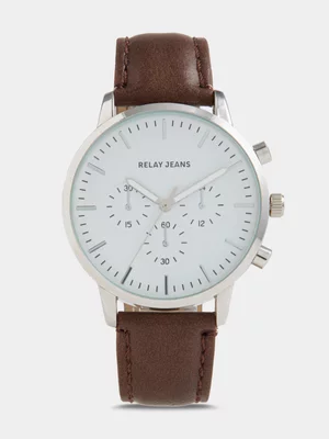 Relay Jeans Men's Dial White/Silver/Brown Watch