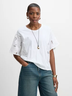 Exact Women's White Combo Anglaise Top