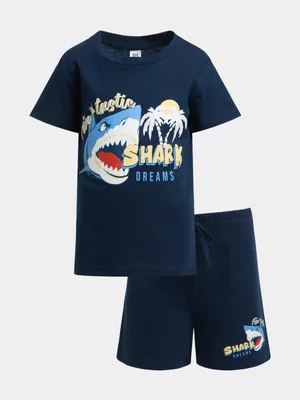 Jet Younger Boys Navy Shark Dreams Shorts PJ Set