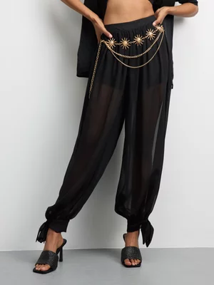 The FIX Women's Black Yoryu Chiffon Balloon Pant with Tie Detail