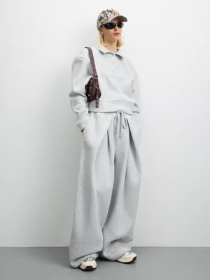 The FIX Women's Grey Fleece Barrel With Exaggerated Pleat 