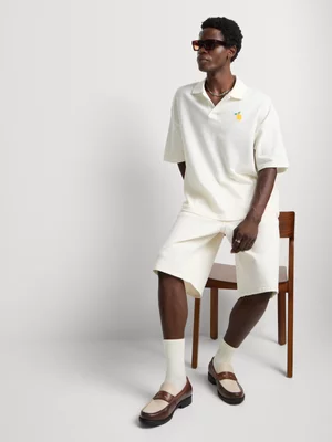 Markham Men's Boxy Fit Ecru Graphic Golfer