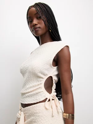 The FIX Women's Milk Asymmetrical Textured Co-Ord Top With Cut Out
