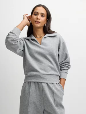 Exact Women's Grey Soft Touch Collar Sweat Top