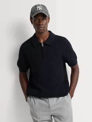Markham Men's Crochet Zip Black Knitwear Golfer