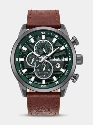Timberland Henniker II Gunmetal Plated Green Dial Brown Leather Watch 