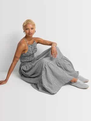 Gingham Halterneck Drop Tier Maxi Dress