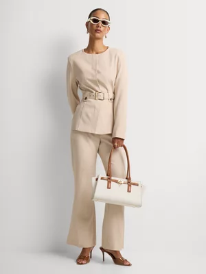 Round Neck Belted Blazer