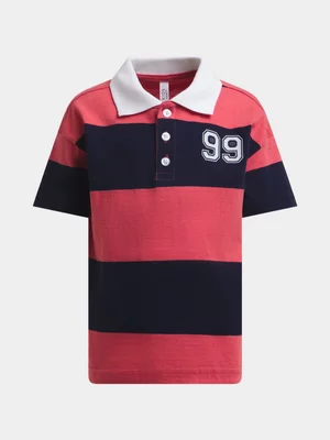 Exact Younger Boy's Red & Navy Striped Golfer