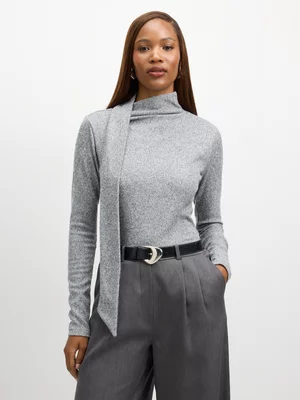 Exact Women's Grey Melange Scarf Top