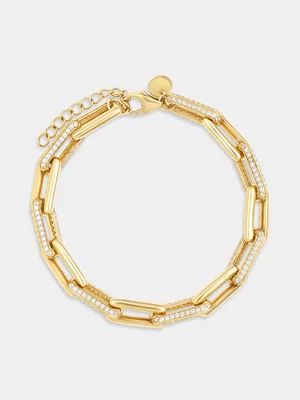 Gold Plated Sterling Silver Cubic Zirconia Paperclip Bracelet