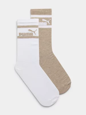 Puma 2-Pack Logo Camel/White Crew Socks 