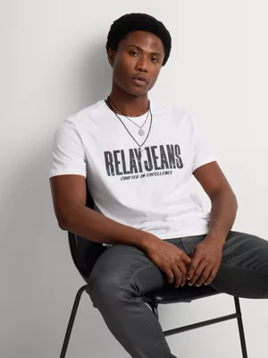 Relay Jeans Men's Regular Fit White GraphIc T-Shirt