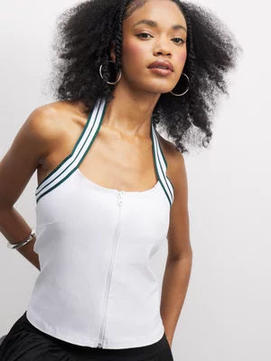 The FIX Women's White Bengaline Zip-Up Halterneck Top