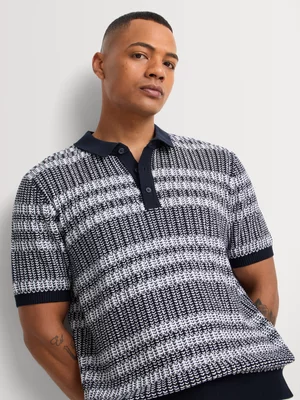 Markham Men's Regular Fit Navy/White Knitwear Golfer