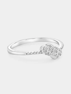 Sterling Silver Cubic Zirconia Double Heart Stacking Ring 
