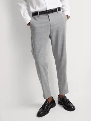 Markham Men's Slim Fit Smart Tapered Check Charcoal Trouser