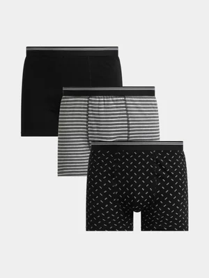 Jet Men's 3 Pack Black Grey Melange Figure 8 Bodyshorts