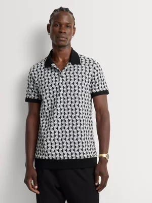 Markham Men's Geo Pattern Button Collar Golfer