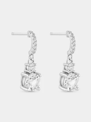 Sterling Silver Diamond Round Solitaire Drop Earrings