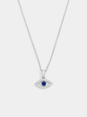 Sterling Silver Sapphire Blue Cubic Zirconia Evil Eye Pendant 