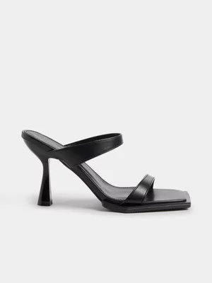 The FIX Women's Black 2 Strap Extreme Square Toe Heel