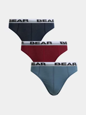 Jet Men's 3 Pack Bear Merlot Indigo Ink Plain Mini Brief 