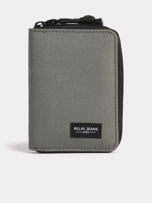 Relay Jeans Men's Canvas Zip Around Grey Wallet