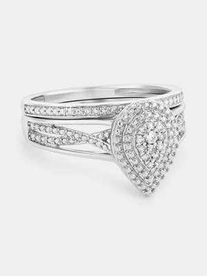 Sterling Silver Lab Grown Diamond Pear Twisty Twinset Ring 