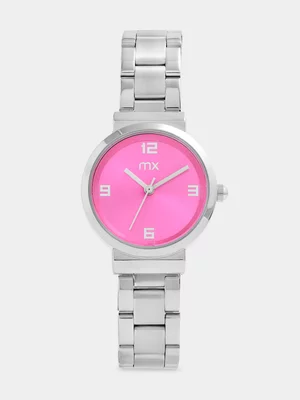 MX Silver Plated Pink Dial Bracelet Watch 