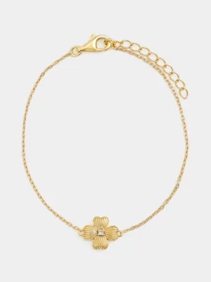 Yellow Gold Vermeil Lab Grown Diamond Clover Bracelet
