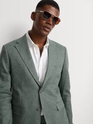 Markham Men's Slim Fit Cotton Linen Green Suit Jacket