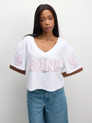 The FIX Women's White Crop Graphic T-Shirt