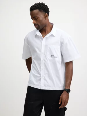 Exact Men's White Crop Boxy Shirt 