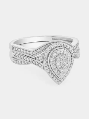 Sterling Silver Lab Grown Diamond Pear Double Halo Twinset Ring 