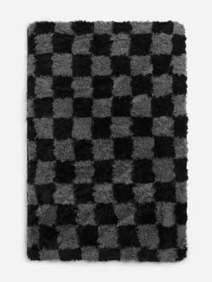 Jet Home Kids Charcoal/Black Check Shaggy Rug