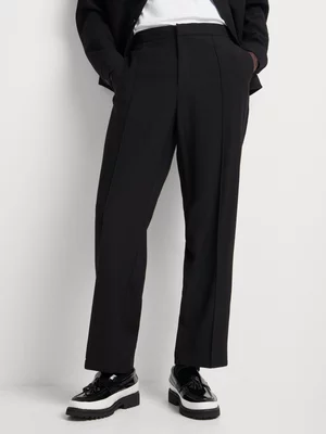 Markham Men's Smart Wide Legged Pintuck Black Trouser