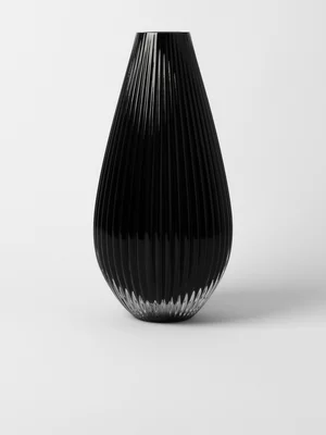Vase Fluted Belly Black Glass