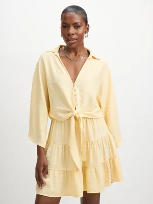 Jet Women Yellow Tie Button Sleeved Top