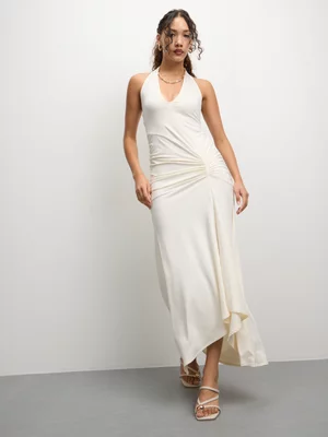 The FIX Women's White Ruched Maxi Dress 