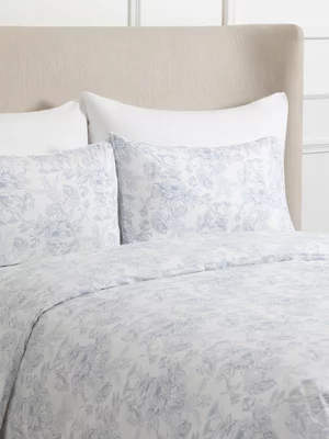 Granny Goose Porto Line Rose Print Duvet Cover White