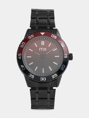 MX Black Plated Black & Red Ombre Dial Bracelet Watch